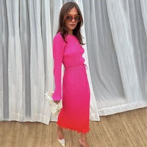 Red And Pink Ombre Plisse Dress